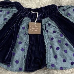 Lemon Loves Lime Velvet Skirt with Purple Dots NWT size 4T